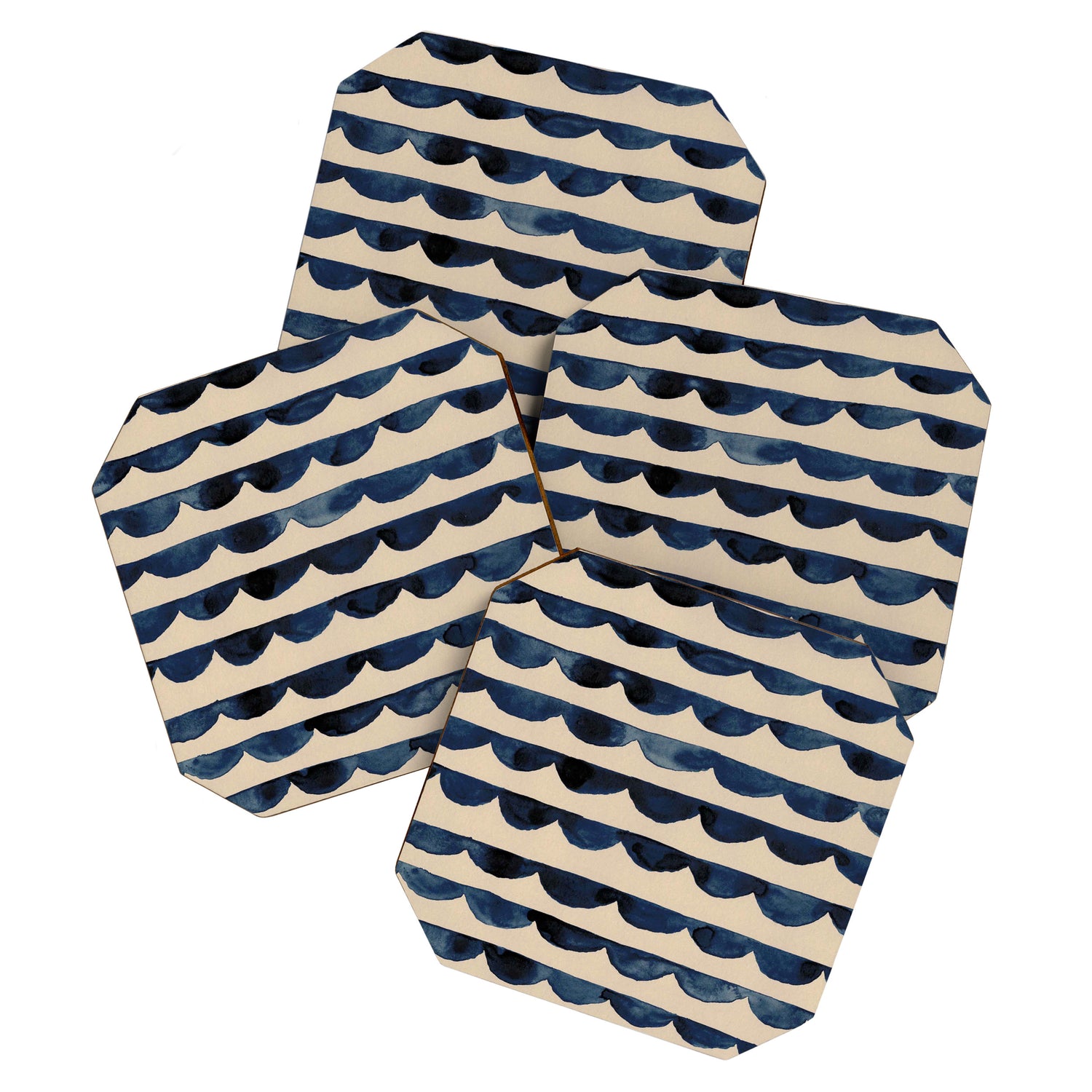 Thin Scalloped Line in indigo watercolor blue Coaster Gallery Image 1