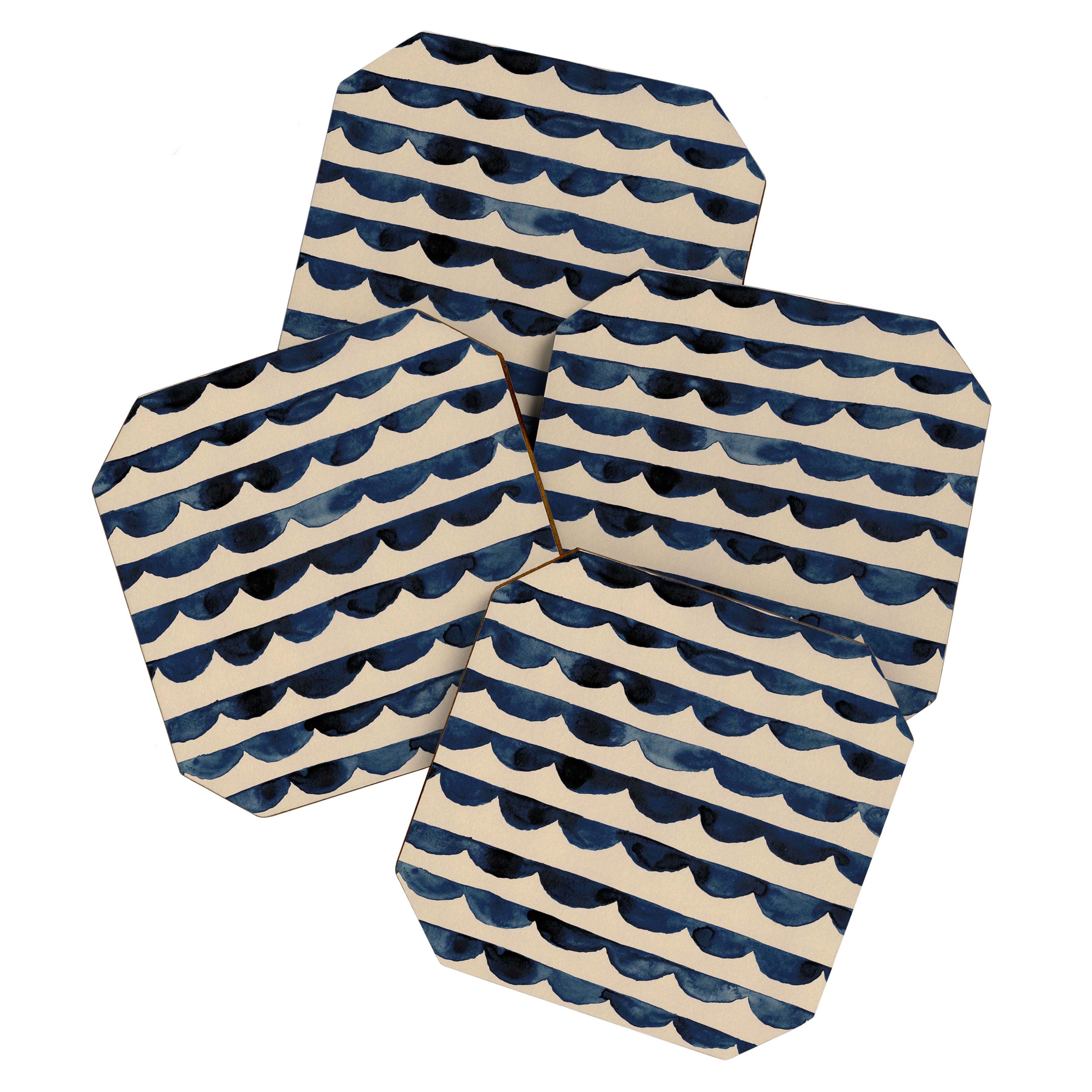 Thin Scalloped Line in indigo watercolor blue Coaster Gallery Image 1