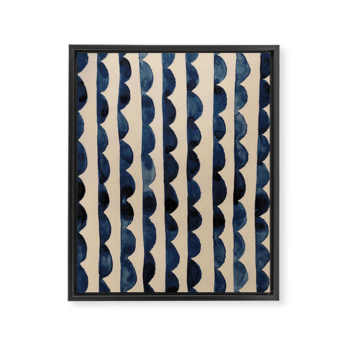 Thin Scalloped Line in indigo watercolor blue Framed Canvas Print Gallery Image 1