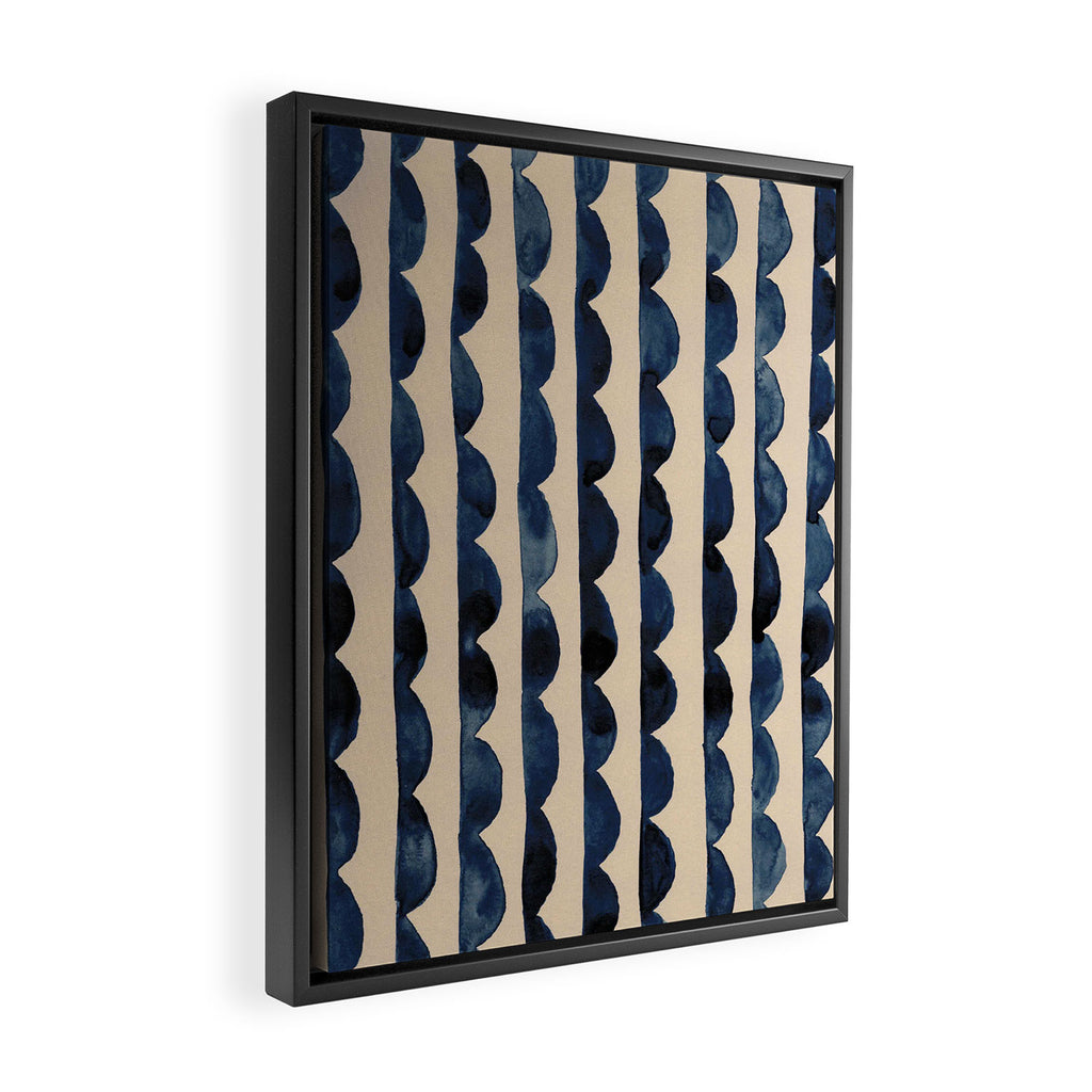 Thin Scalloped Line in indigo watercolor blue Framed Canvas Print Gallery Image 2