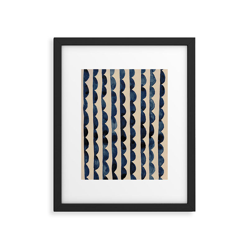Thin Scalloped Line in indigo watercolor blue Framed Art Print Gallery Image 6