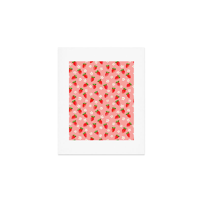 Strawberry Pattern- Pink Background Art Print Gallery Image 1
