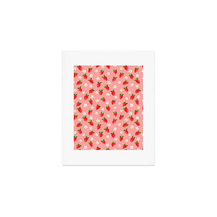 Strawberry Pattern- Pink Background Art Print Gallery Image 1