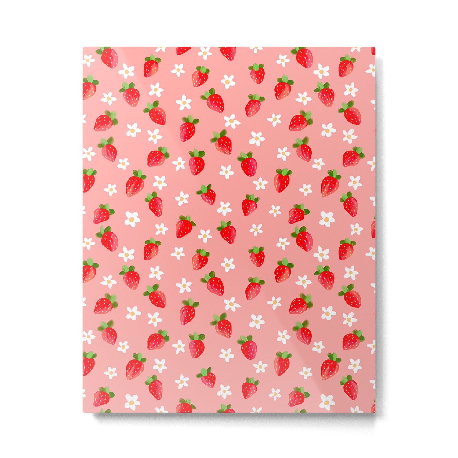 Strawberry Pattern- Pink Background Metal Print Gallery Image 6