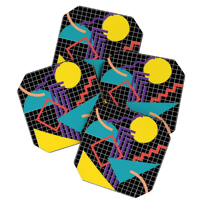 Memphis Pattern - 80s Retro Black Coaster Gallery Image 1