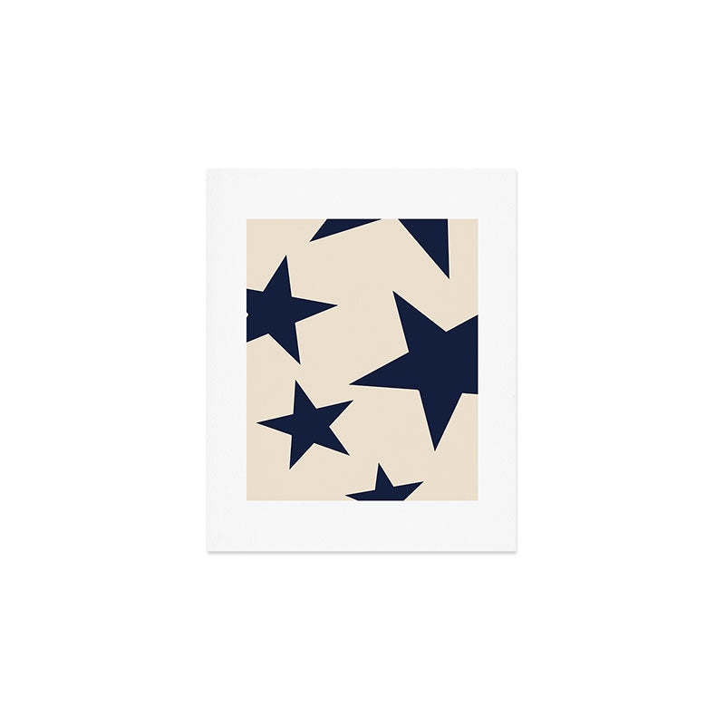Navy & Light Beige Big Ol' Stars Art Print Gallery Image 1