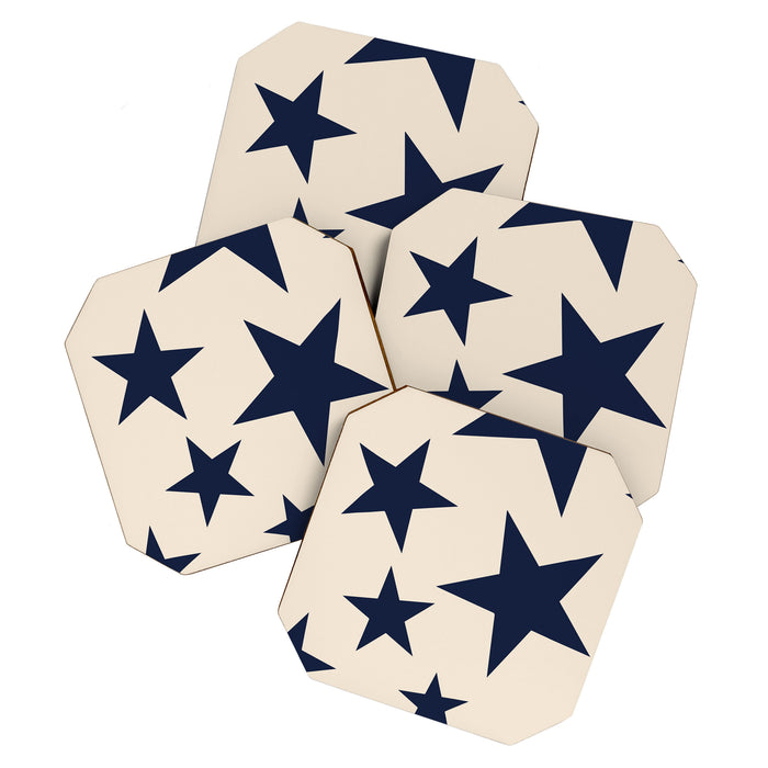 Navy & Light Beige Big Ol' Stars Coaster Gallery Image 1