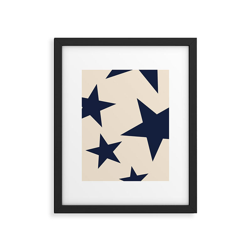 Navy & Light Beige Big Ol' Stars Framed Art Print Gallery Image 6
