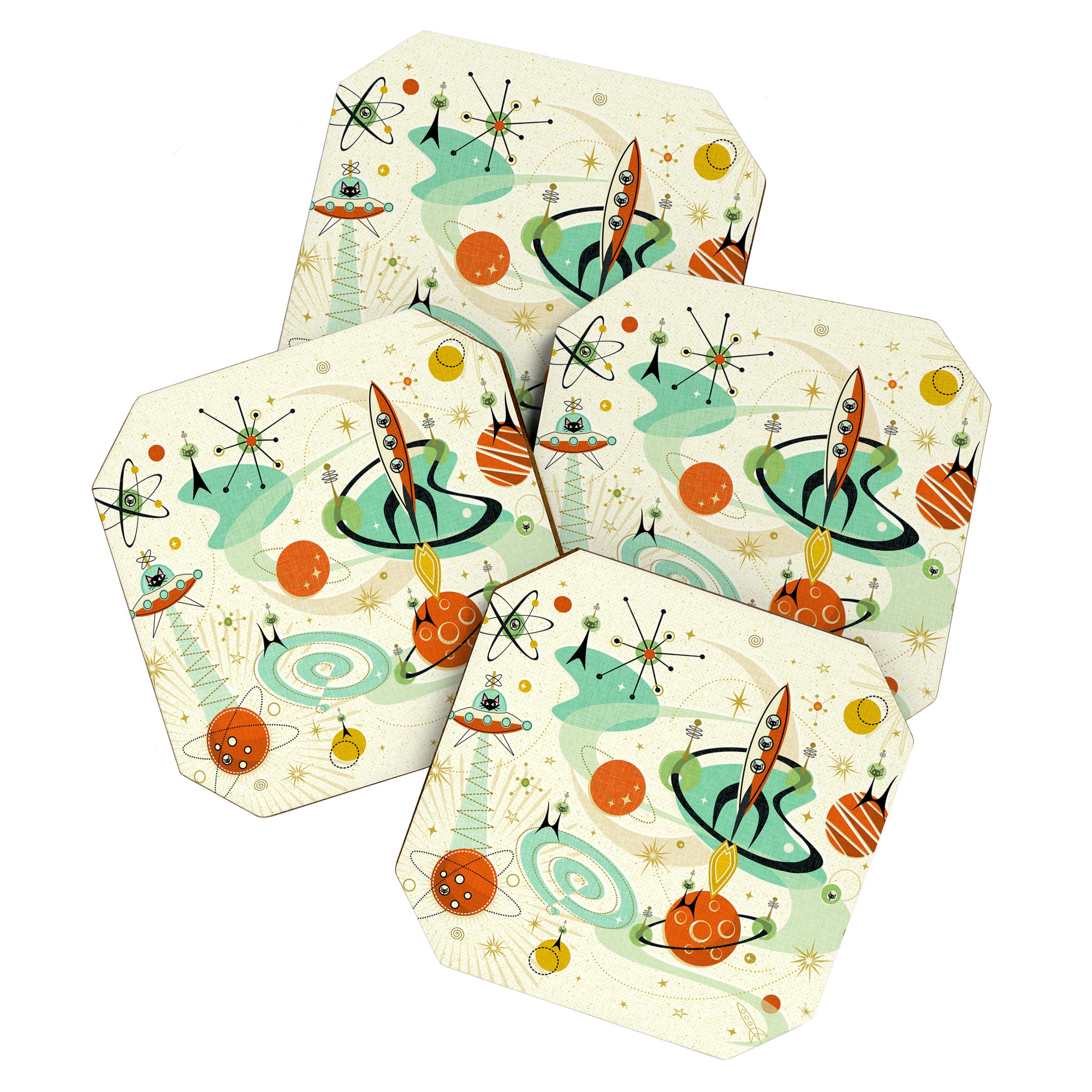 Atomic Space Cats studioxtine Coaster Gallery Image 1