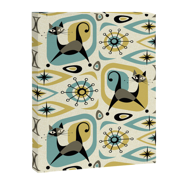 Mid Century Cat Abstract - Gld/Blu ©studioxtine Canvas Print Gallery Image 1