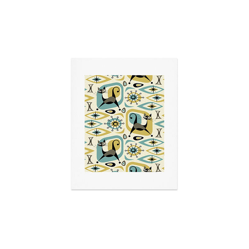Mid Century Cat Abstract - Gld/Blu ©studioxtine Art Print Gallery Image 1