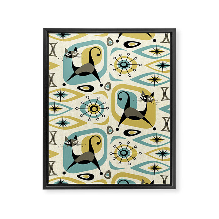 Mid Century Cat Abstract - Gld/Blu ©studioxtine Framed Canvas Print Gallery Image 1
