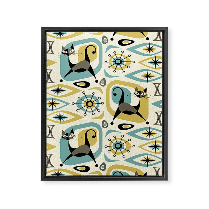 Mid Century Cat Abstract - Gld/Blu ©studioxtine Framed Canvas Print Gallery Image 8