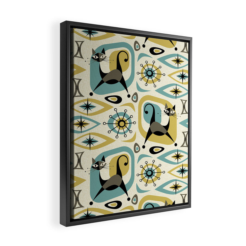 Mid Century Cat Abstract - Gld/Blu ©studioxtine Framed Canvas Print Gallery Image 2