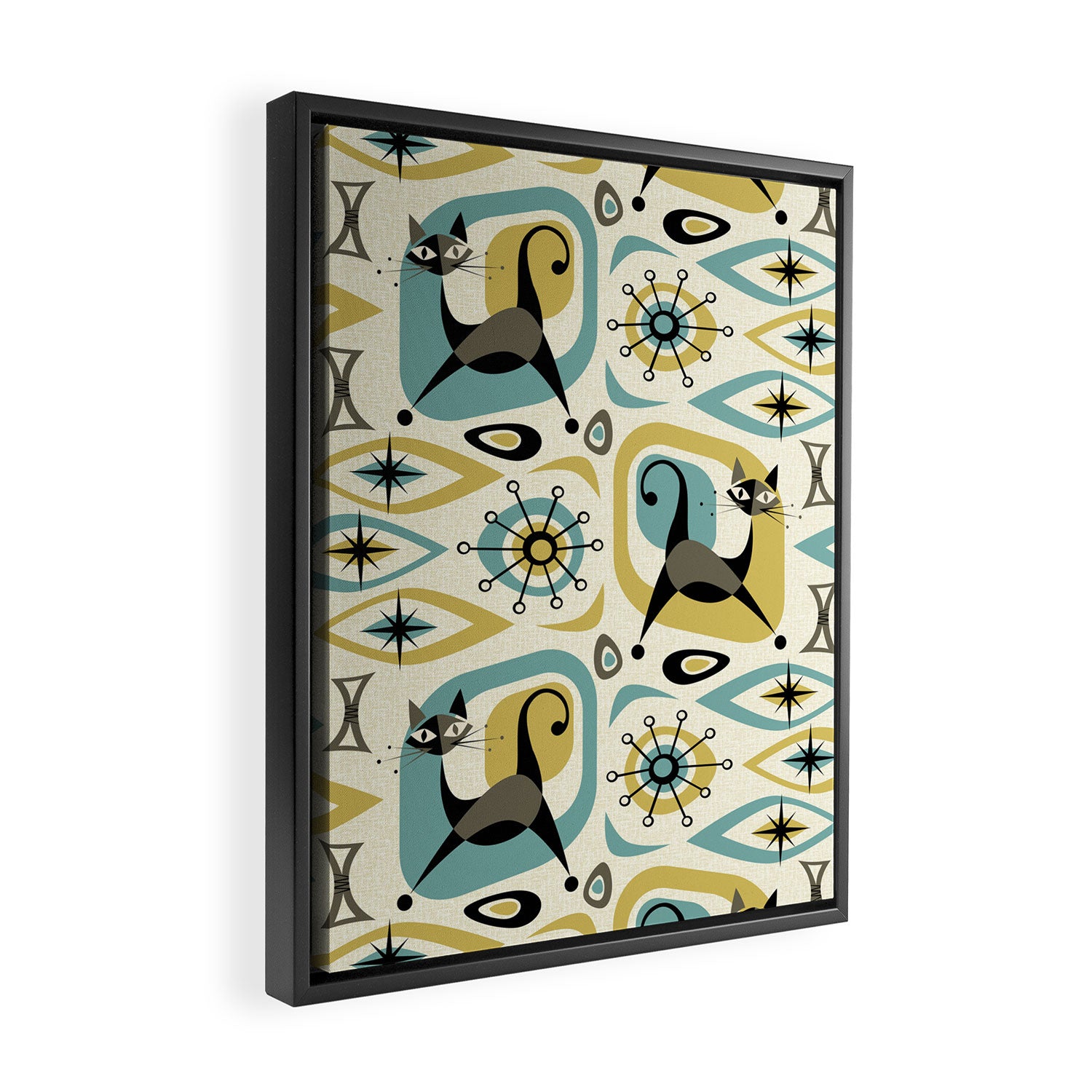 Mid Century Cat Abstract - Gld/Blu ©studioxtine Framed Canvas Print Gallery Image 2