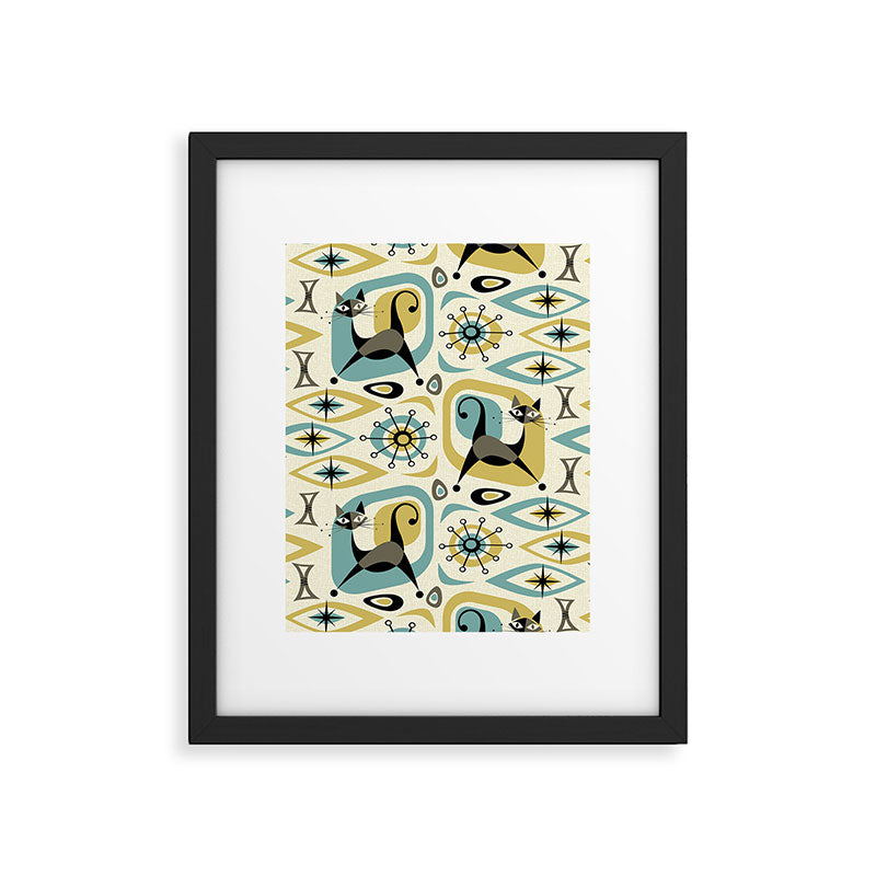 Mid Century Cat Abstract - Gld/Blu ©studioxtine Framed Art Print Gallery Image 6