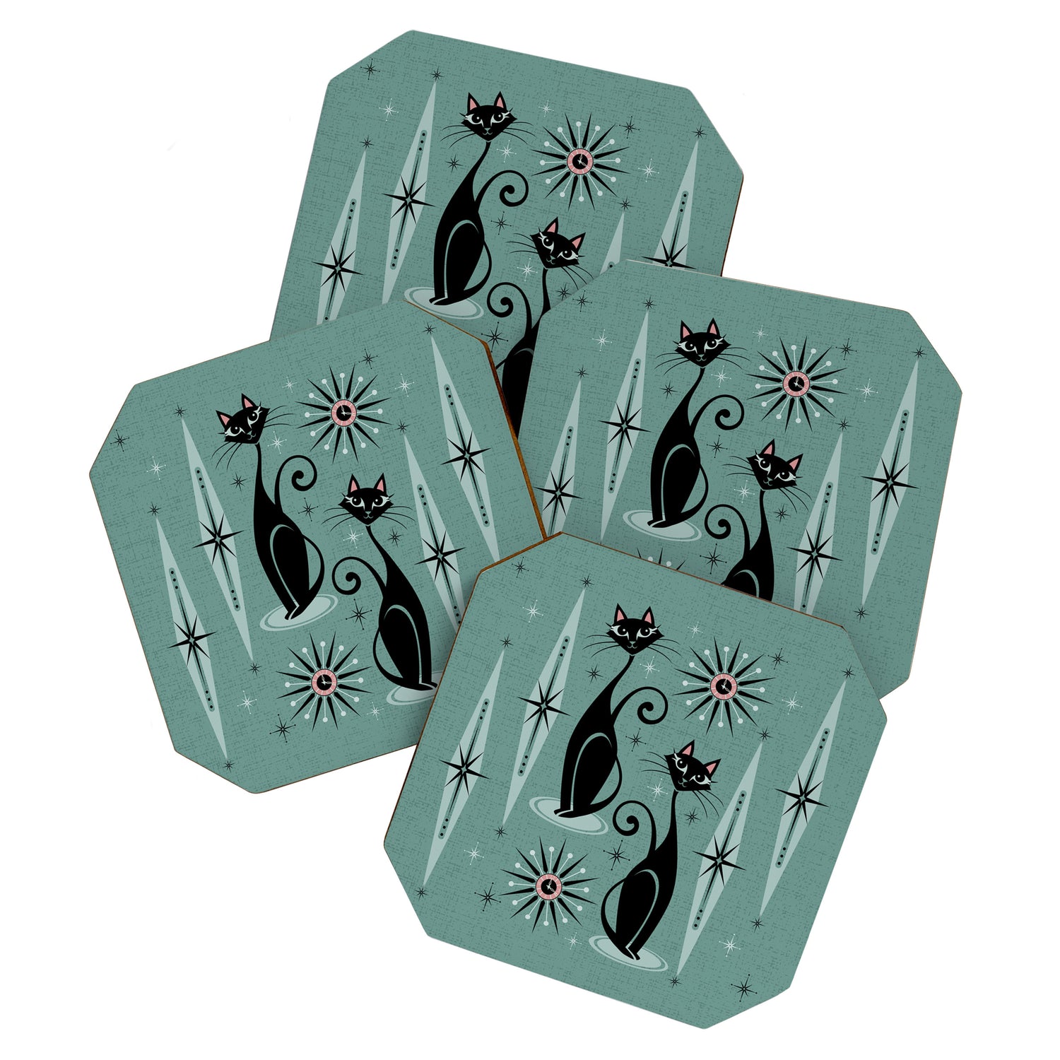 Mid Century Cats and Clocks -Spearmint Custom©studioxtine Coaster Gallery Image 1
