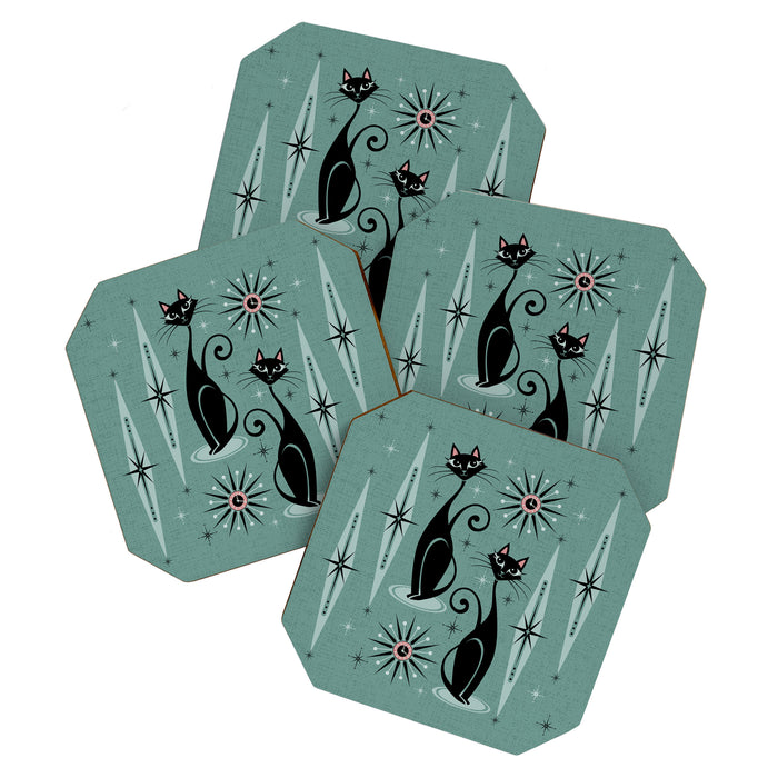 Mid Century Cats and Clocks -Spearmint Custom©studioxtine Coaster Gallery Image 1