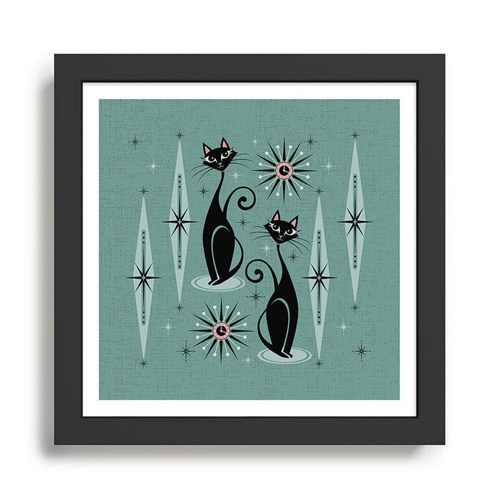 Mid Century Cats and Clocks -Spearmint Custom©studioxtine Framed Art Print Gallery Image 1