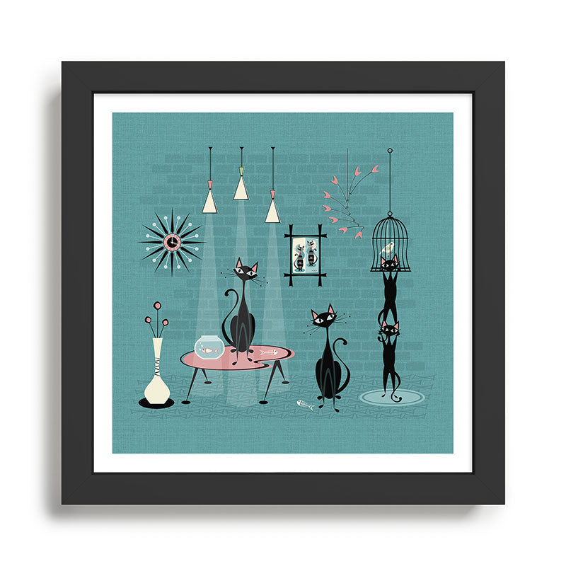 Mid Century Kitty Mischief - ©studioxtine Framed Art Print Gallery Image 1