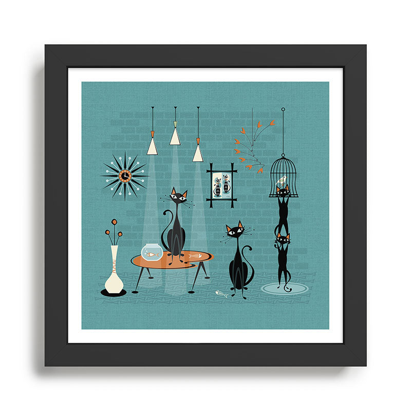 Mid Century Kitty Mishchief - w/ Orange ©studioxtine Framed Art Print Gallery Image 1