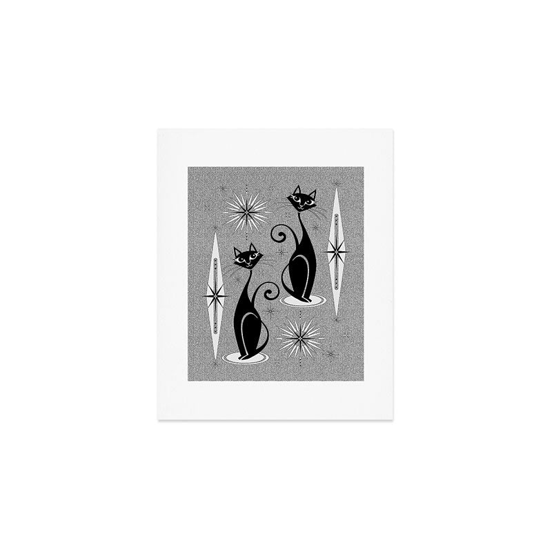 Mid Century Meow Atomic Cats on Cool Gray ©studioxtine Art Print Gallery Image 1