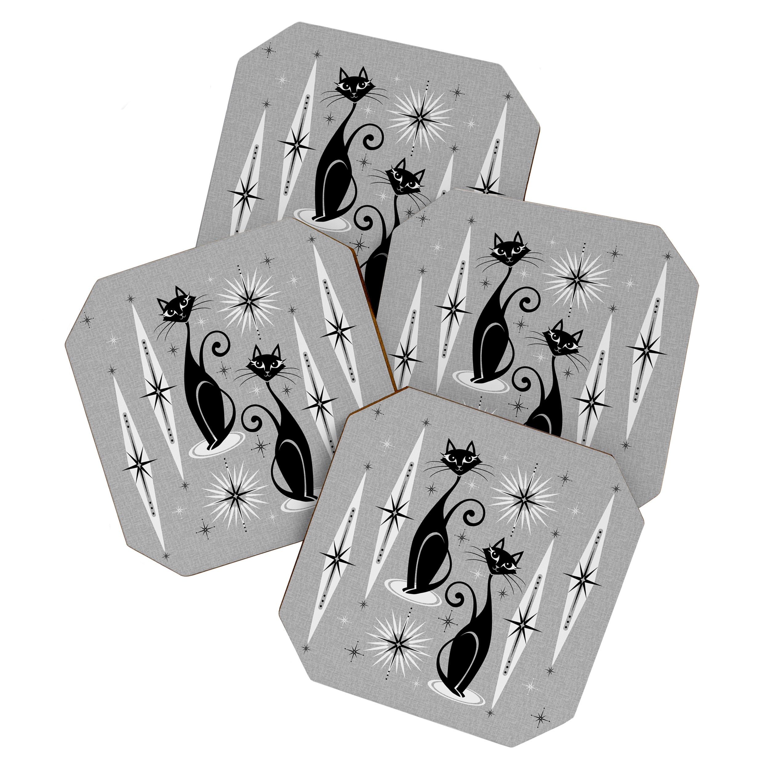 Mid Century Meow Atomic Cats on Cool Gray ©studioxtine Coaster Gallery Image 1