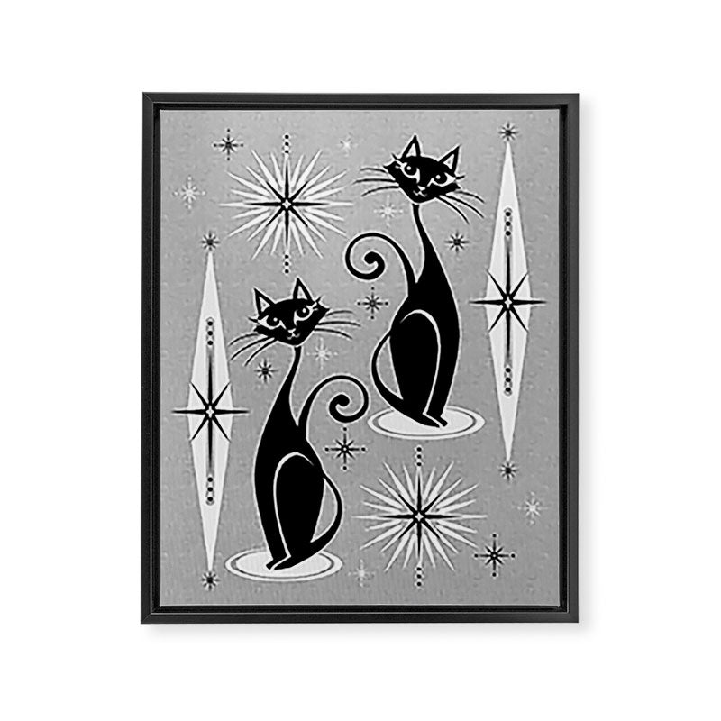 Mid Century Meow Atomic Cats on Cool Gray ©studioxtine Framed Canvas Print Gallery Image 8
