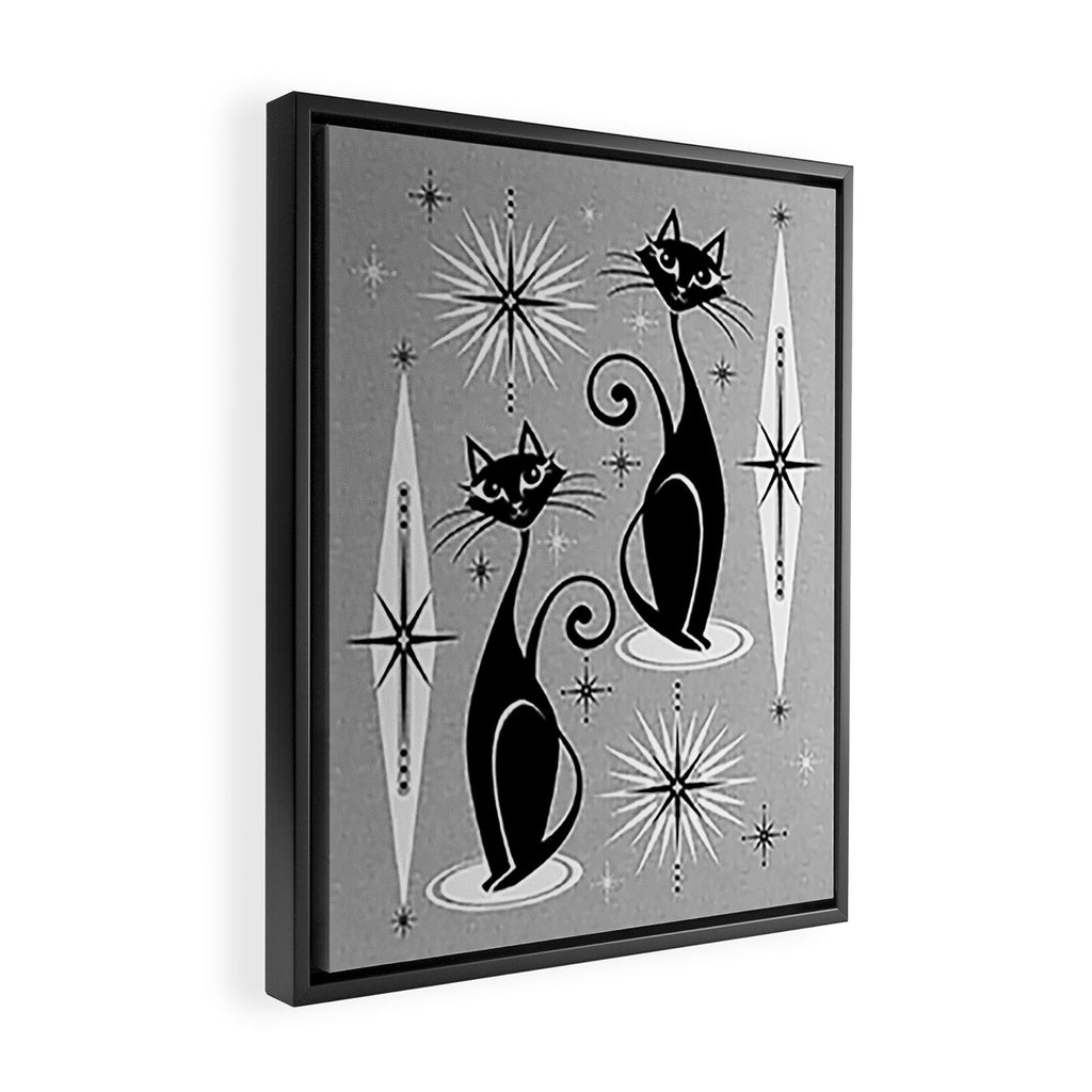 Mid Century Meow Atomic Cats on Cool Gray ©studioxtine Framed Canvas Print Gallery Image 2