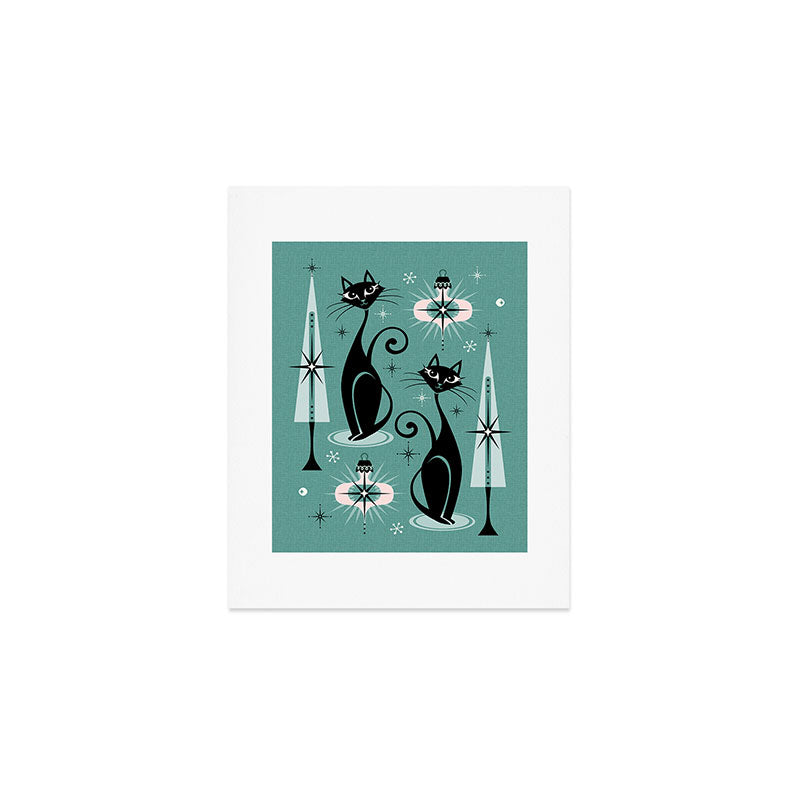 Mid Century Meow Atomic Kitty Christmas ©studioxtine Art Print Gallery Image 1