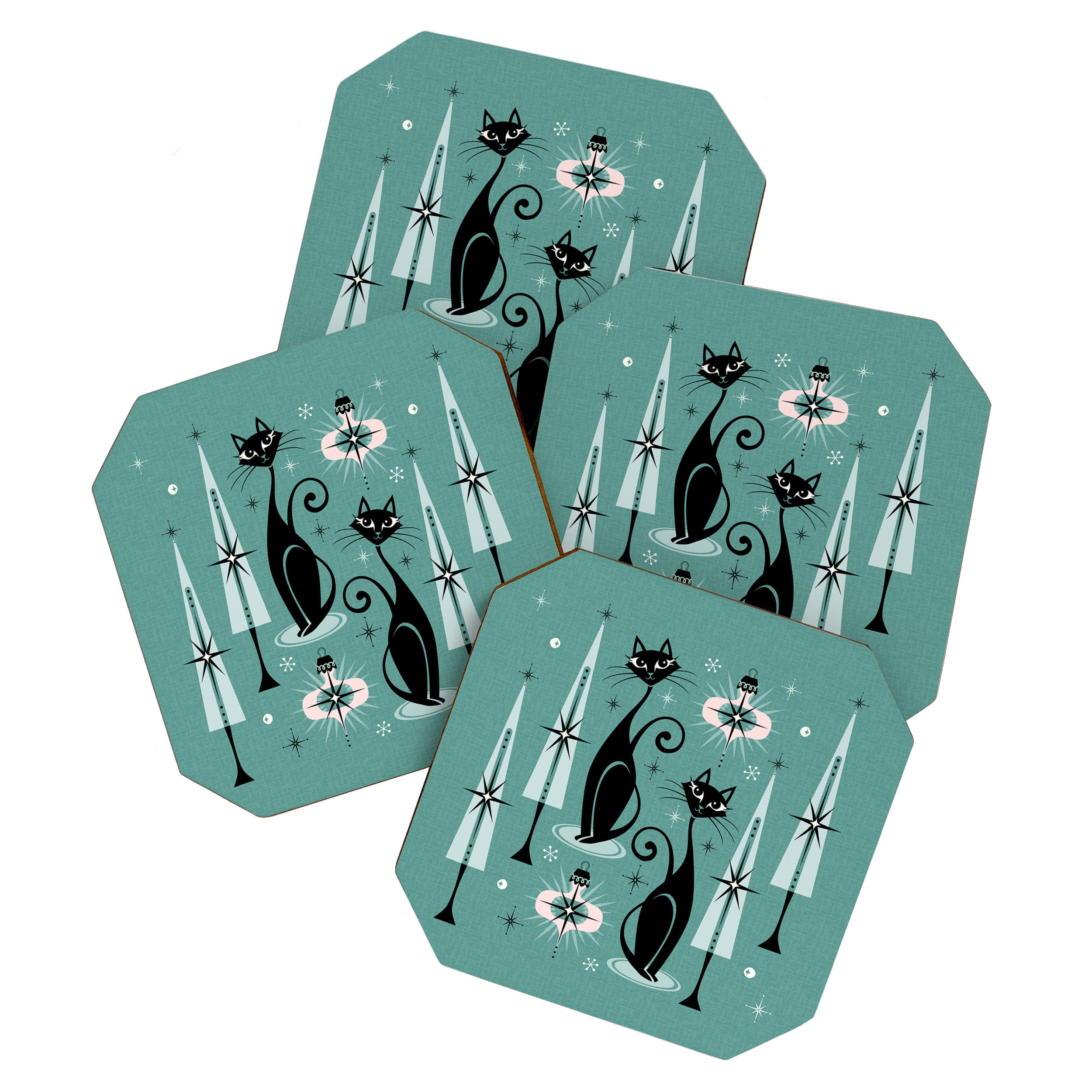 Mid Century Meow Atomic Kitty Christmas ©studioxtine Coaster Gallery Image 1