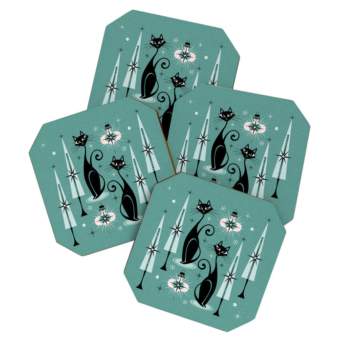 Mid Century Meow Atomic Kitty Christmas ©studioxtine Coaster Gallery Image 1