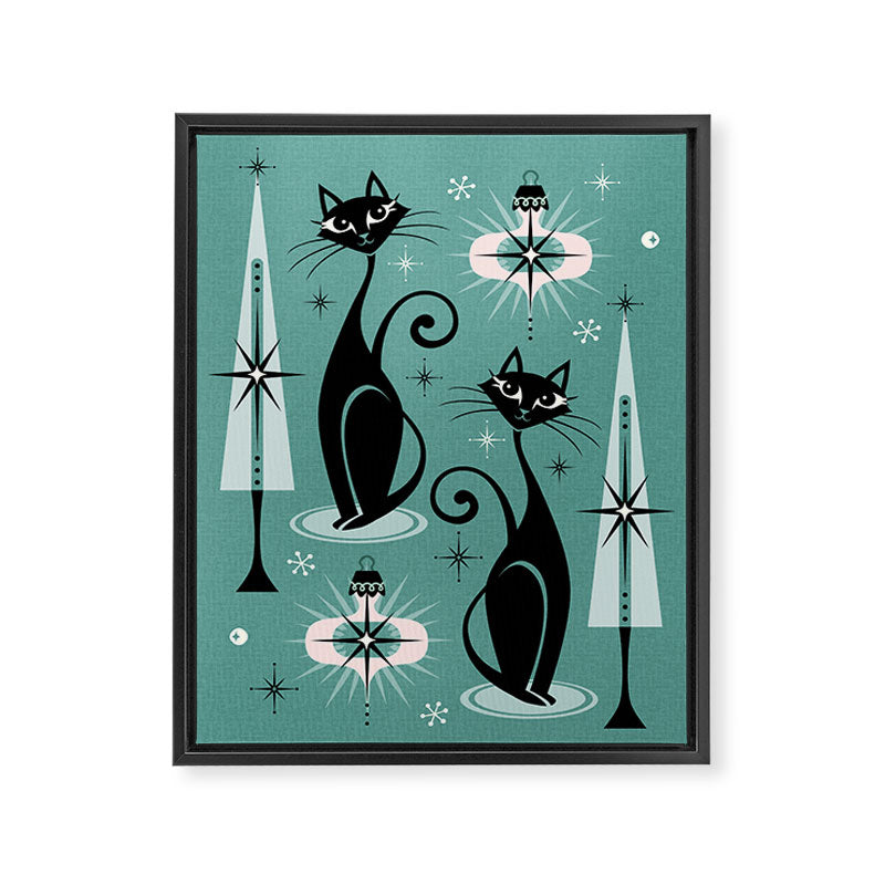 Mid Century Meow Atomic Kitty Christmas ©studioxtine Framed Canvas Print Gallery Image 8