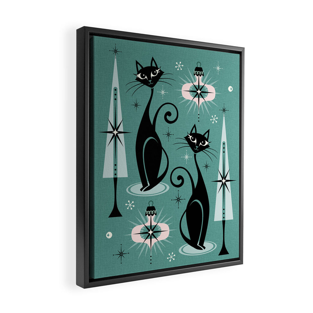 Mid Century Meow Atomic Kitty Christmas ©studioxtine Framed Canvas Print Gallery Image 2