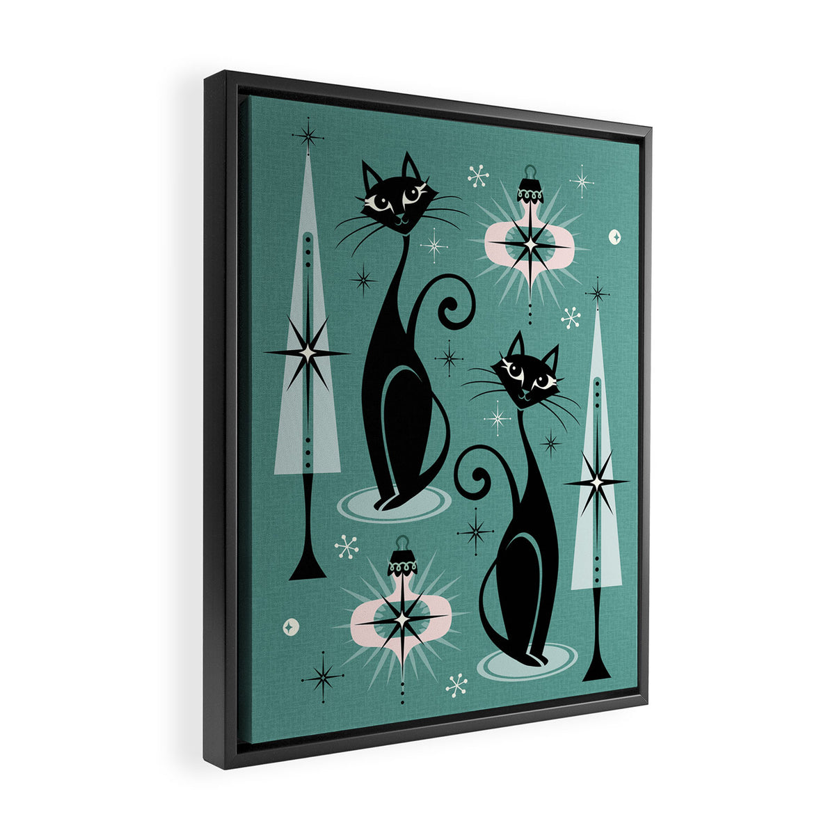Mid Century Meow Atomic Kitty Christmas ©studioxtine Framed Canvas Print Gallery Image 2