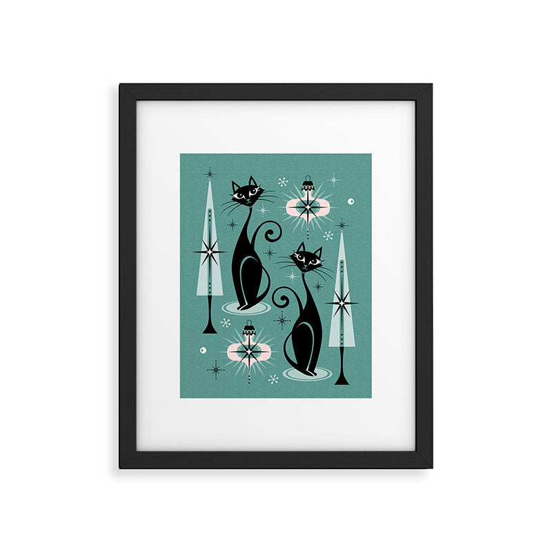 Mid Century Meow Atomic Kitty Christmas ©studioxtine Framed Art Print Gallery Image 4