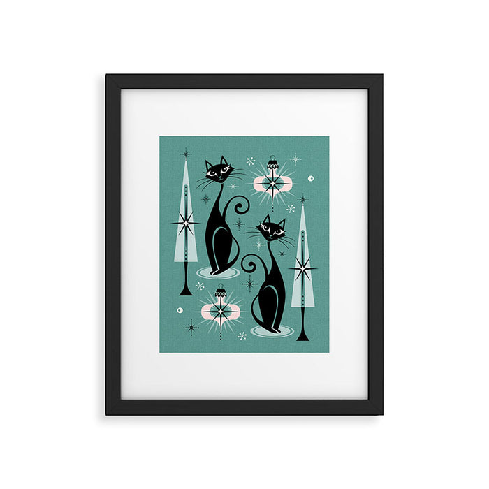 Mid Century Meow Atomic Kitty Christmas ©studioxtine Framed Art Print Gallery Image 1