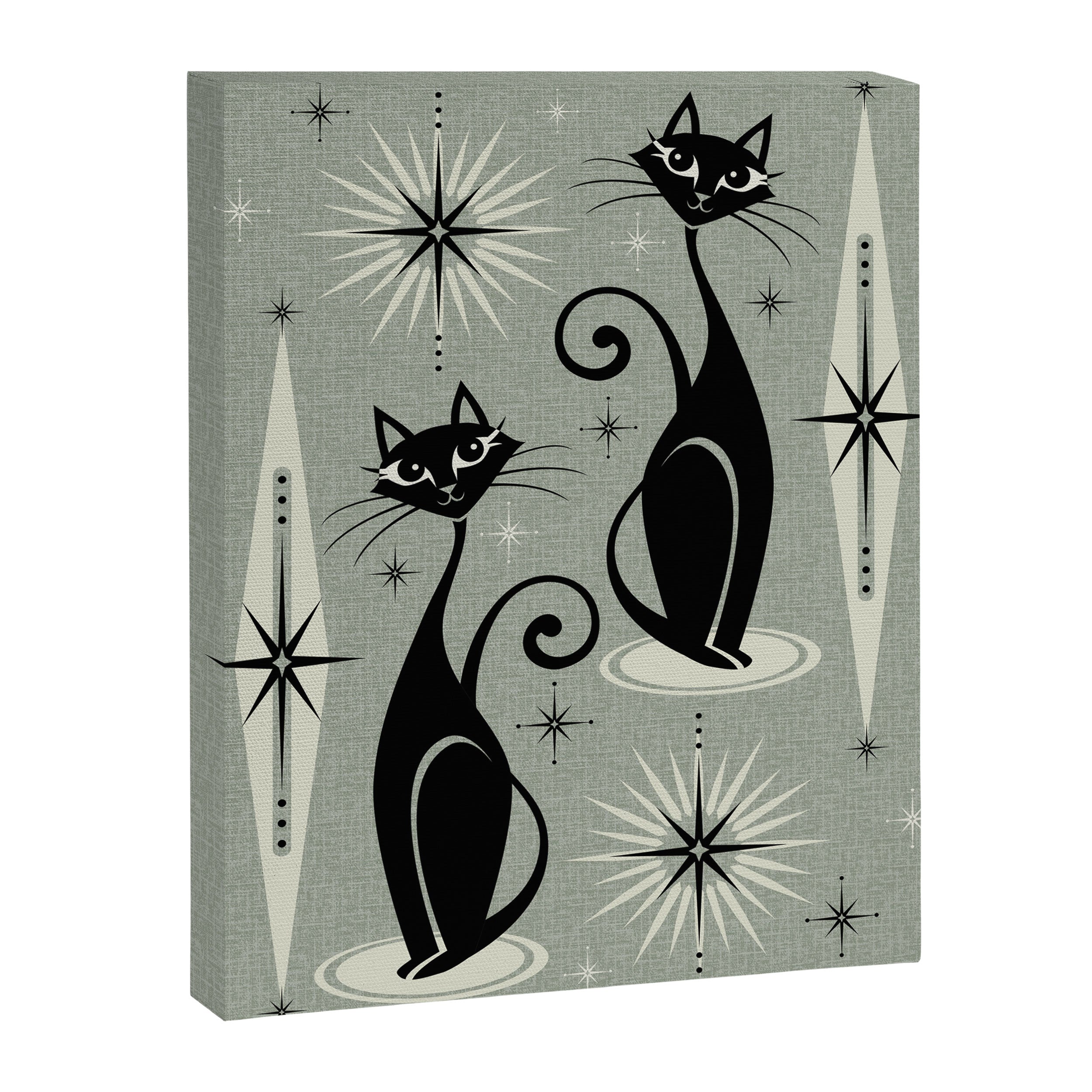 Mid Century Meow Retro Atomic Cats - Gray Canvas Print Gallery Image 8
