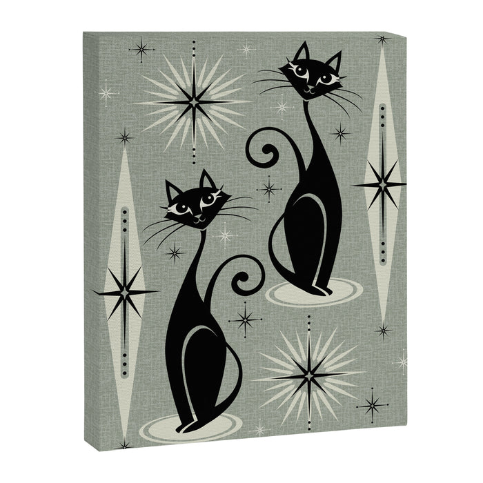 Mid Century Meow Retro Atomic Cats - Gray Canvas Print Gallery Image 1