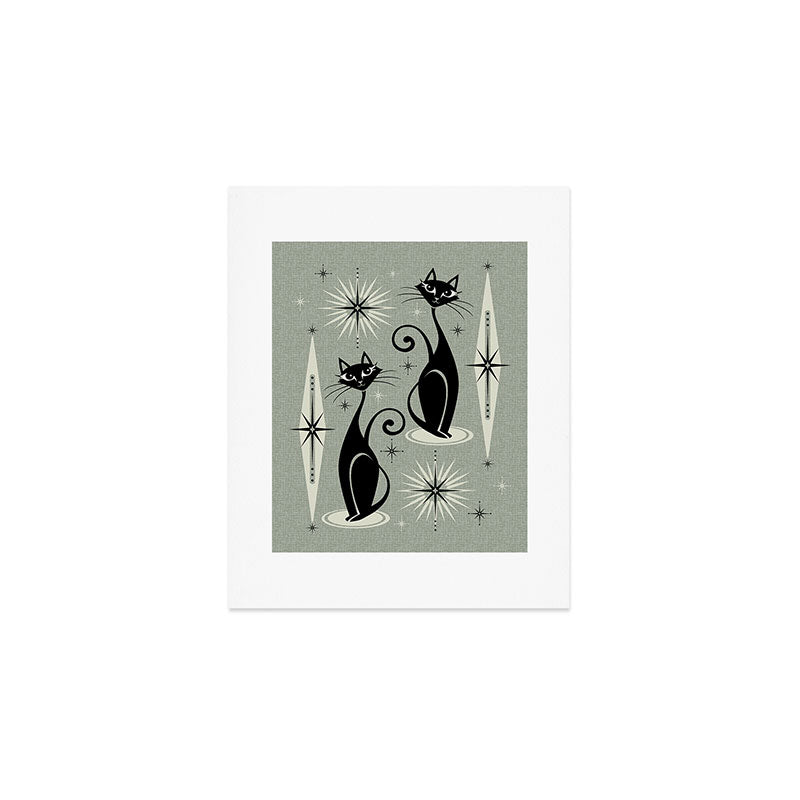 Mid Century Meow Retro Atomic Cats - Gray Art Print Gallery Image 1