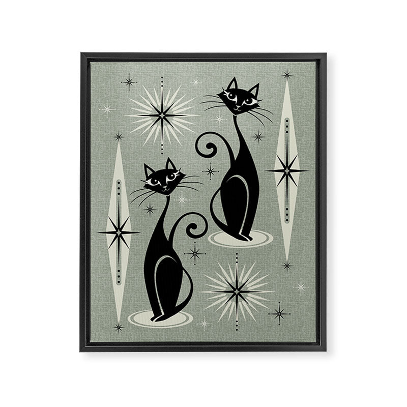 Mid Century Meow Retro Atomic Cats - Gray Framed Canvas Print Gallery Image 8