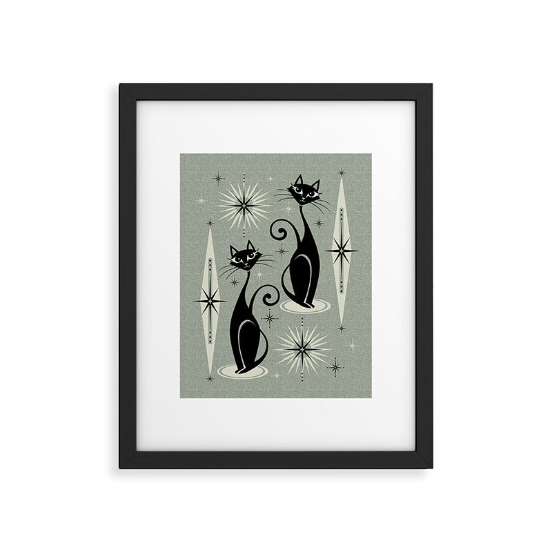 Mid Century Meow Retro Atomic Cats - Gray Framed Art Print Gallery Image 6