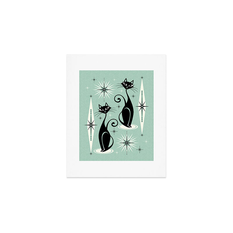 Mid Century Meow Retro Atomic Cats Mint Art Print Gallery Image 1