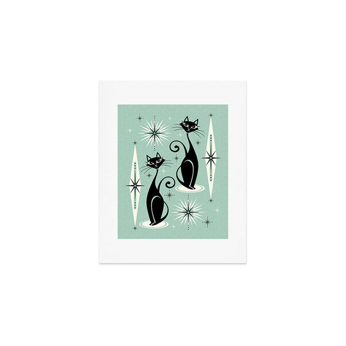 Mid Century Meow Retro Atomic Cats Mint Art Print Gallery Image 1