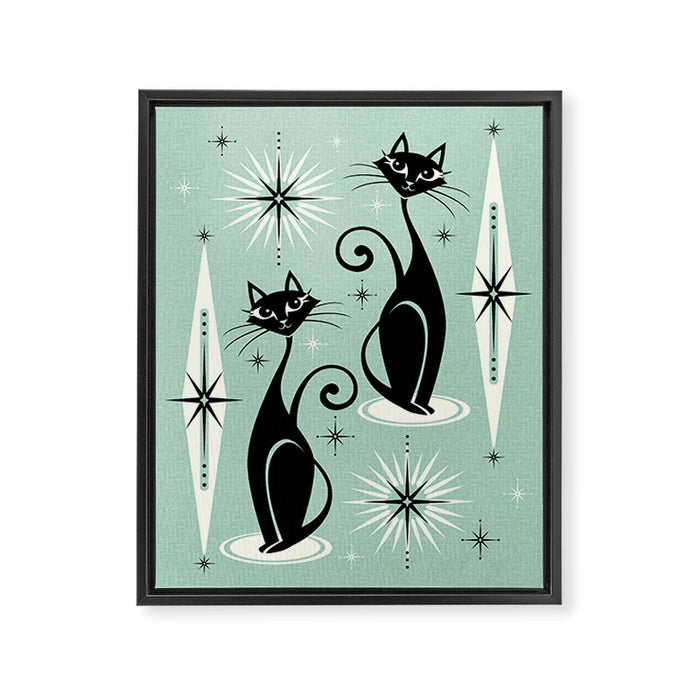 Mid Century Meow Retro Atomic Cats Mint Framed Canvas Print Gallery Image 1
