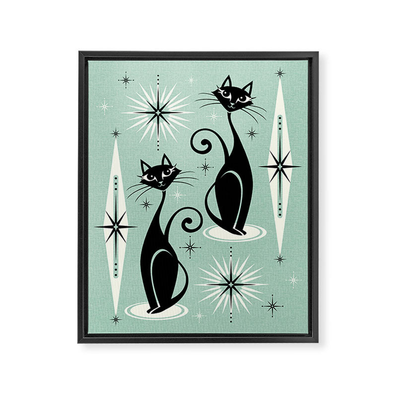 Mid Century Meow Retro Atomic Cats Mint Framed Canvas Print Gallery Image 8