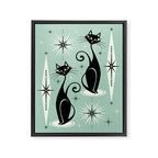 Mid Century Meow Retro Atomic Cats Mint Framed Canvas Print Gallery Image 8