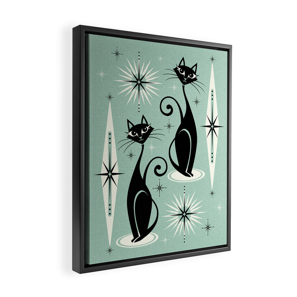 Mid Century Meow Retro Atomic Cats Mint Framed Canvas Print Gallery Image 2