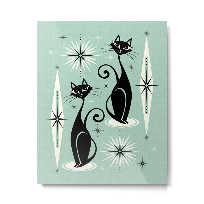 Mid Century Meow Retro Atomic Cats Mint Metal Print Gallery Image 1