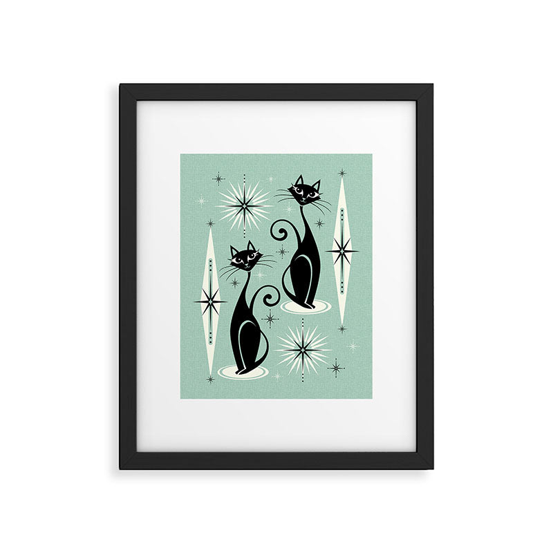 Mid Century Meow Retro Atomic Cats Mint Framed Art Print Gallery Image 6